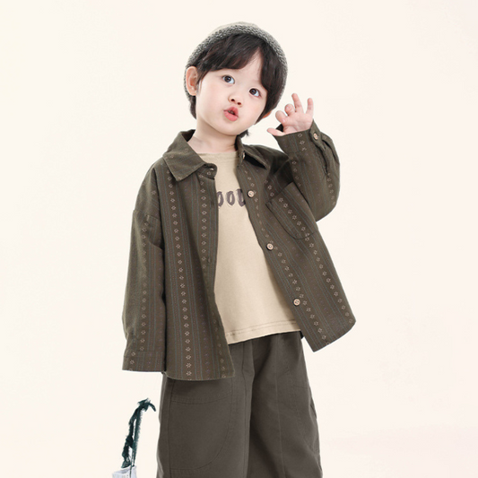 小花柄ジャカードストライプシャツ