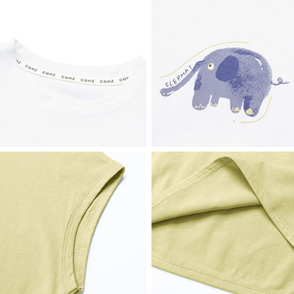 ゾウさんプリント純綿Tシャツ