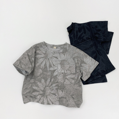 大柄フラワープリント純棉Tシャツ