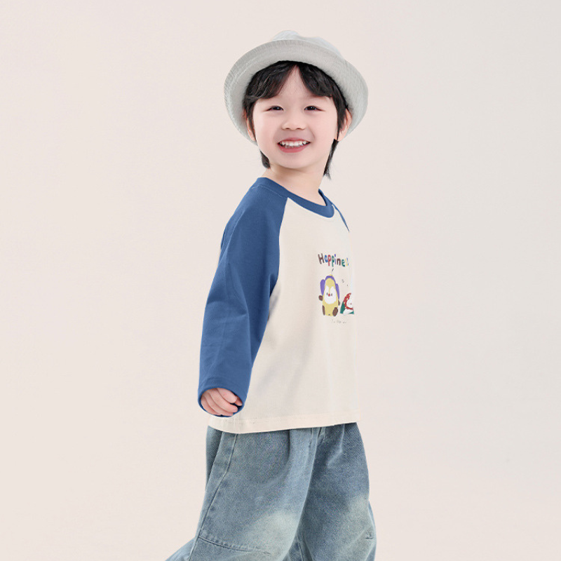 カラフルプリント綿100%ラグランTシャツ