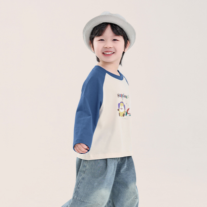 カラフルプリント綿100%ラグランTシャツ