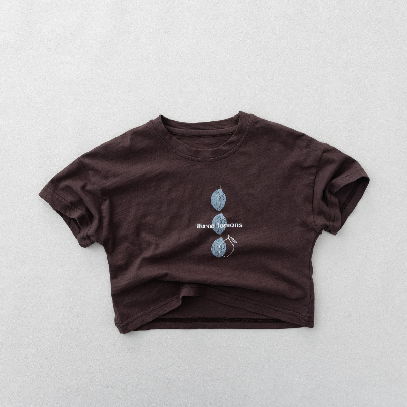 レモンプリントスラブコットン半袖Tシャツ