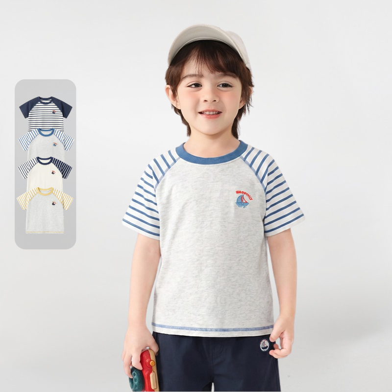 ボーダー切替クルーネックTシャツ