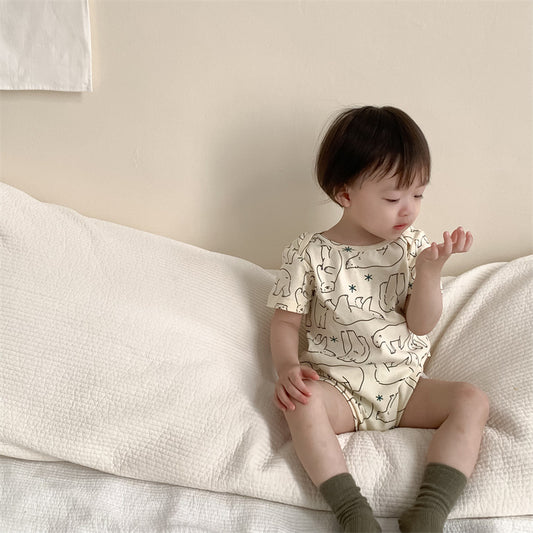 ボーダー柄/くまプリントロンパース