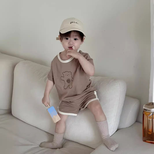 くまプリント半袖セットアップ